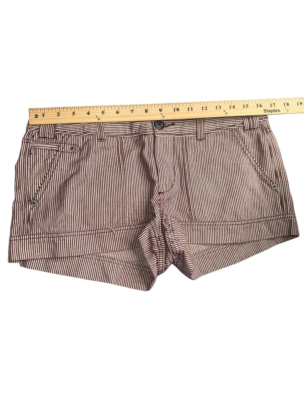 VTG Roxy Striped Cotton Shorts Womens Size 11 Low Rise Cuffed Surf Y2K